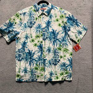 NEW Havanera Men XL Hawaiian Print Button Shirt Linen Blend Short Sleeve Pocket.